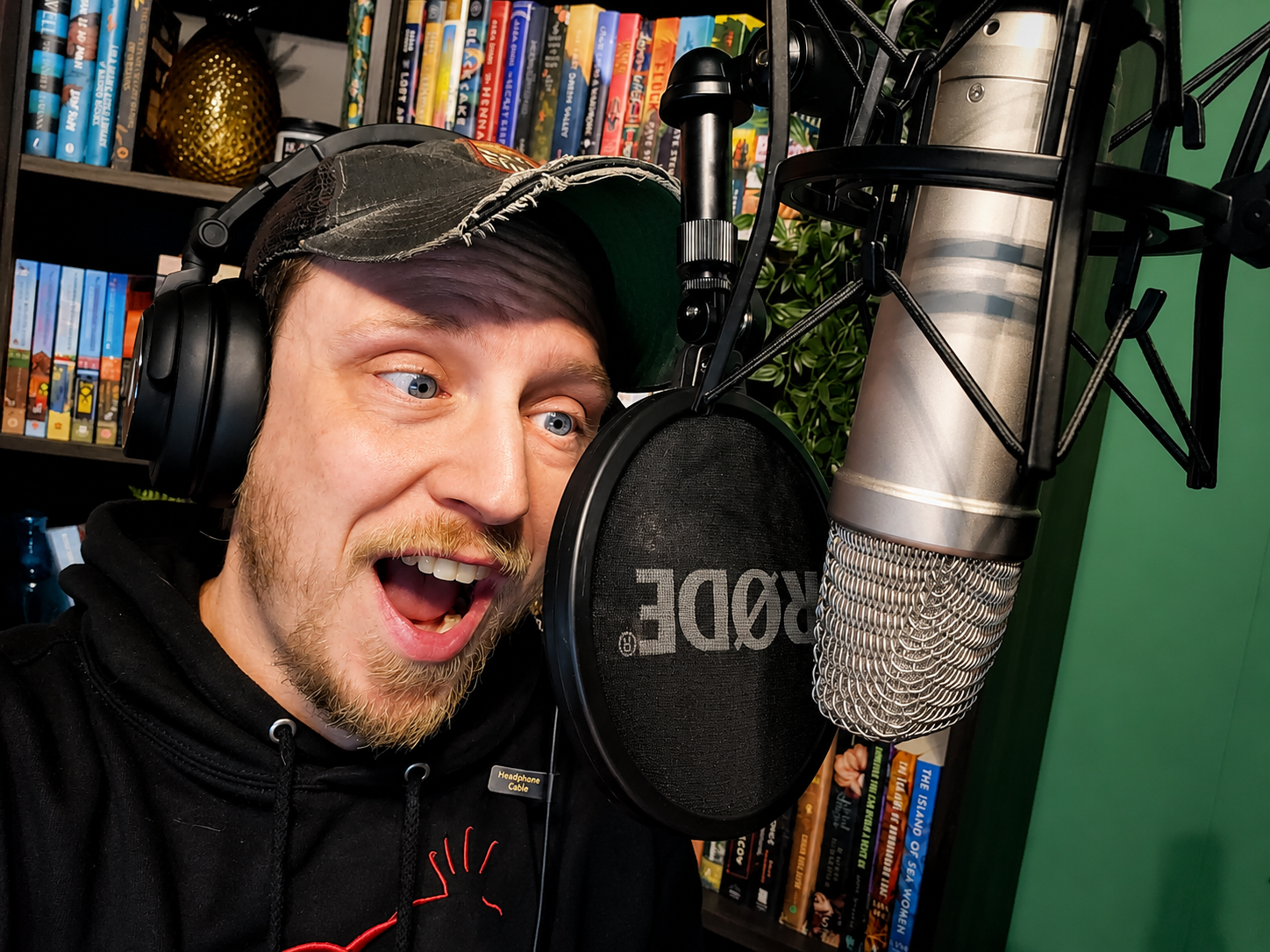 Ian Parish recording voice-over in his home studio